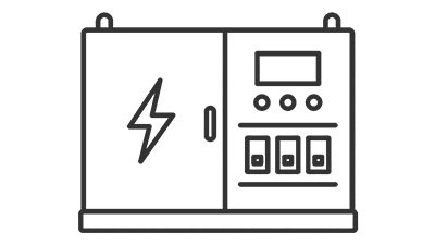 Industrietechnik mit Schaltschrank und Steuerung Icon für Industrietechnik mit Schaltschrank, Steuerung und Elektrotechnik