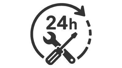 24h-Service für Elektrotechnik und Reparatur Icon für 24h-Kundendienst mit Werkzeug und Service-Symbol